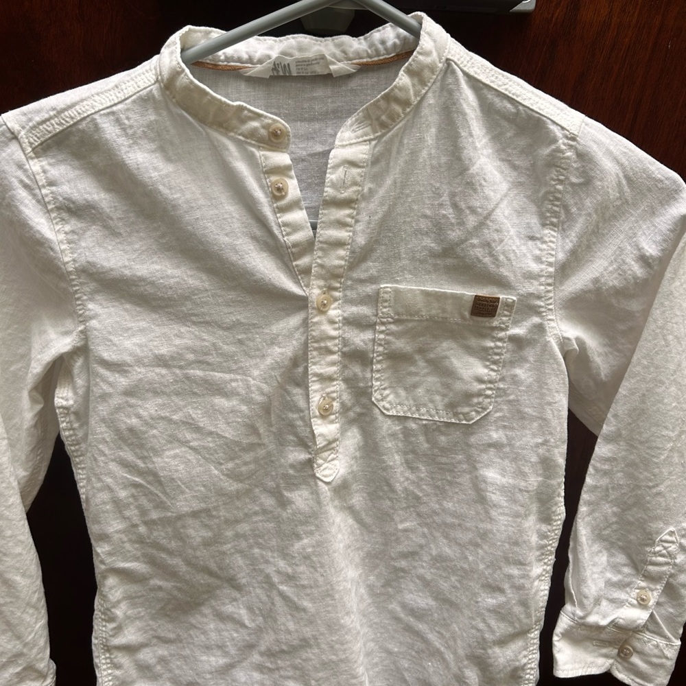 H&M White Button Down Shirt with Stand-Up Collar